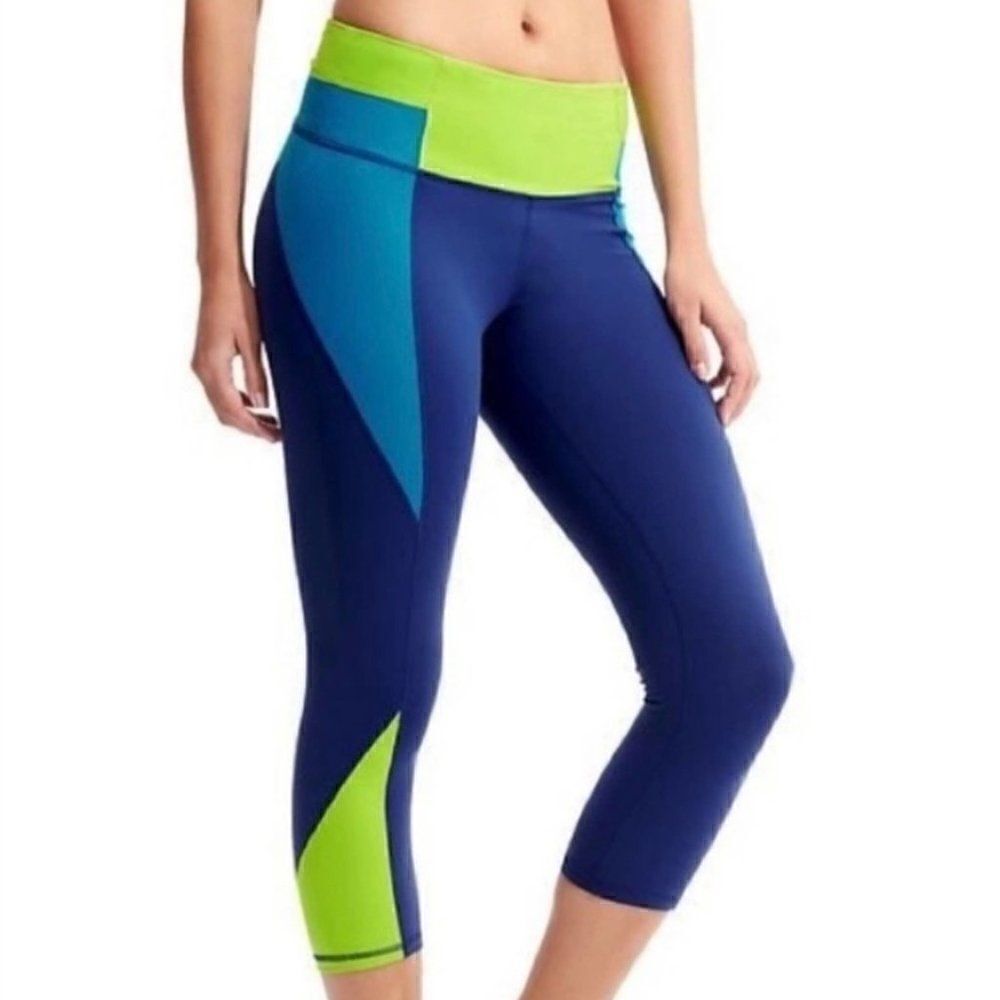 ‎Athleta Chaturanga Cropped Athletic Yoga Performance Leggings Blue Green XXS